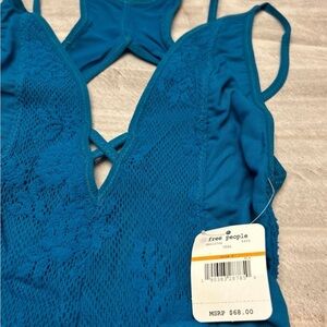 Free People  Cheeks Thong V-Neck Bodysuit Turquoise Size Small NWT